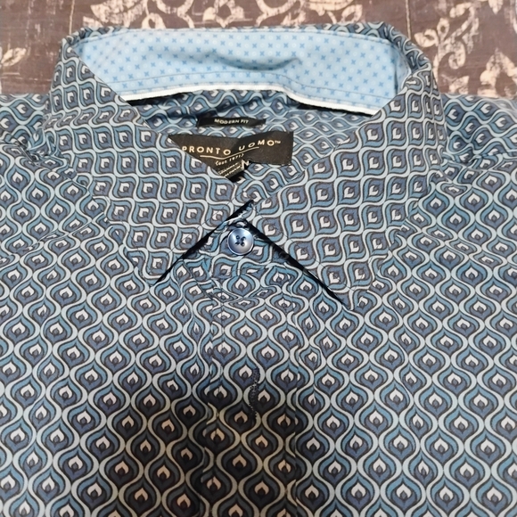Pronto Uomo Blue Patterned Button Down Shirt - Picture 2 of 8